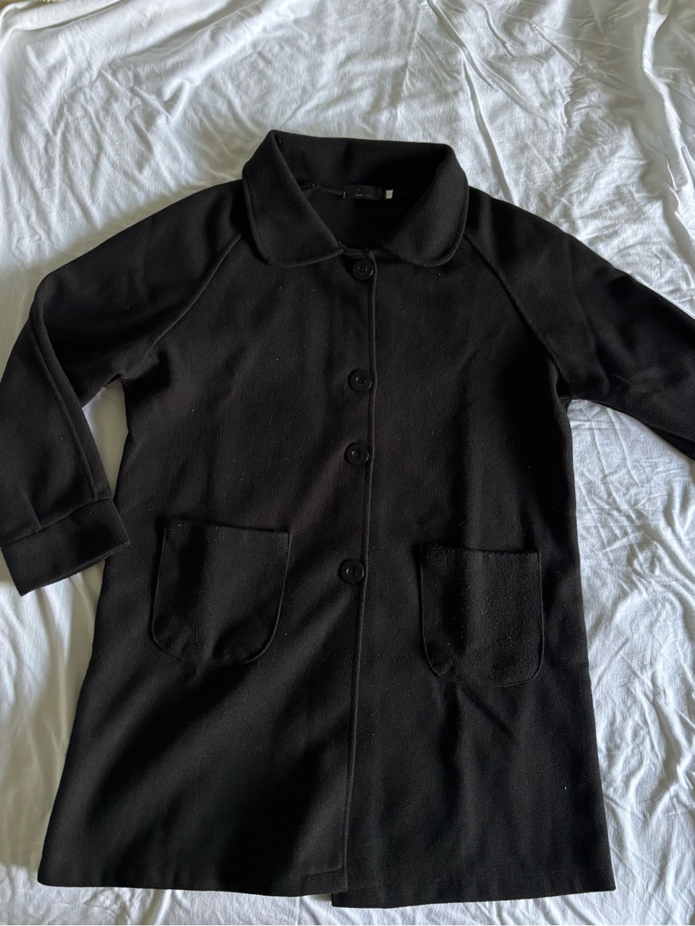 Black Button-Front Pea Coat with Rounded Collar - Picture 2 of 7